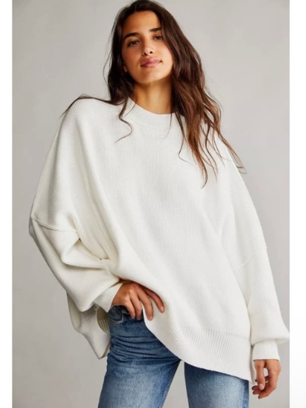 Free People Medium Easy Street Tunic Painted White Oversized Relaxed Lounge
